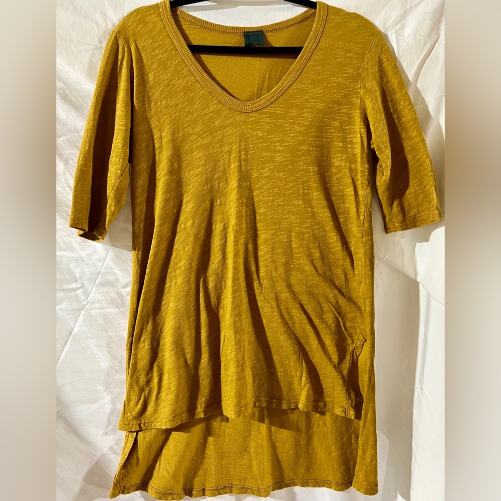 Anthropologie Left of Centre Long Length T-shirt Mustard Yellow